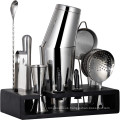 Hot selling 15pcs bar tools set Cocktail Shaker Set with Bambo Stand,Perfect Bartender Kit for Bar,with diverse cocktail utensil